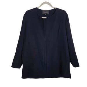 Lafayette 148 100% Wool Blazer Jacket Longline Open Front Navy 12